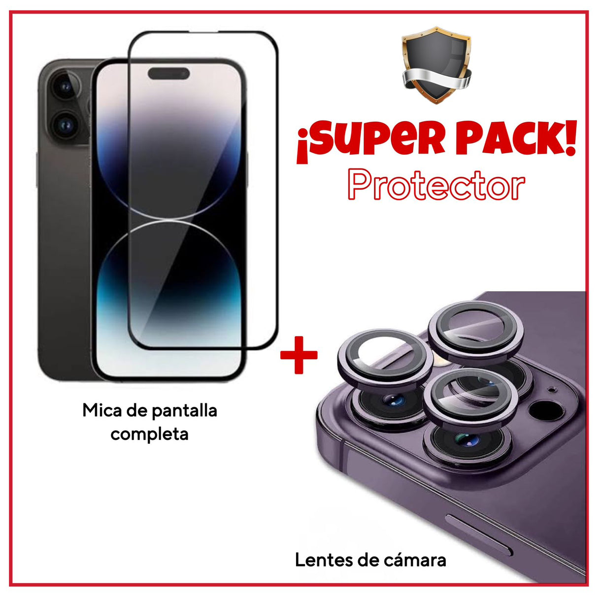 Pack de Lentes de cámara + Mica de pantalla completa para iPhone